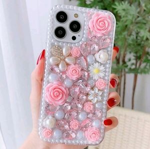 High-End Rhinestone Pearl Rose Flower Pattern iPhone 13 pro Case